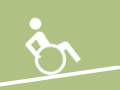 Piktogramm Person im Rollstuhl fährt über Rampe